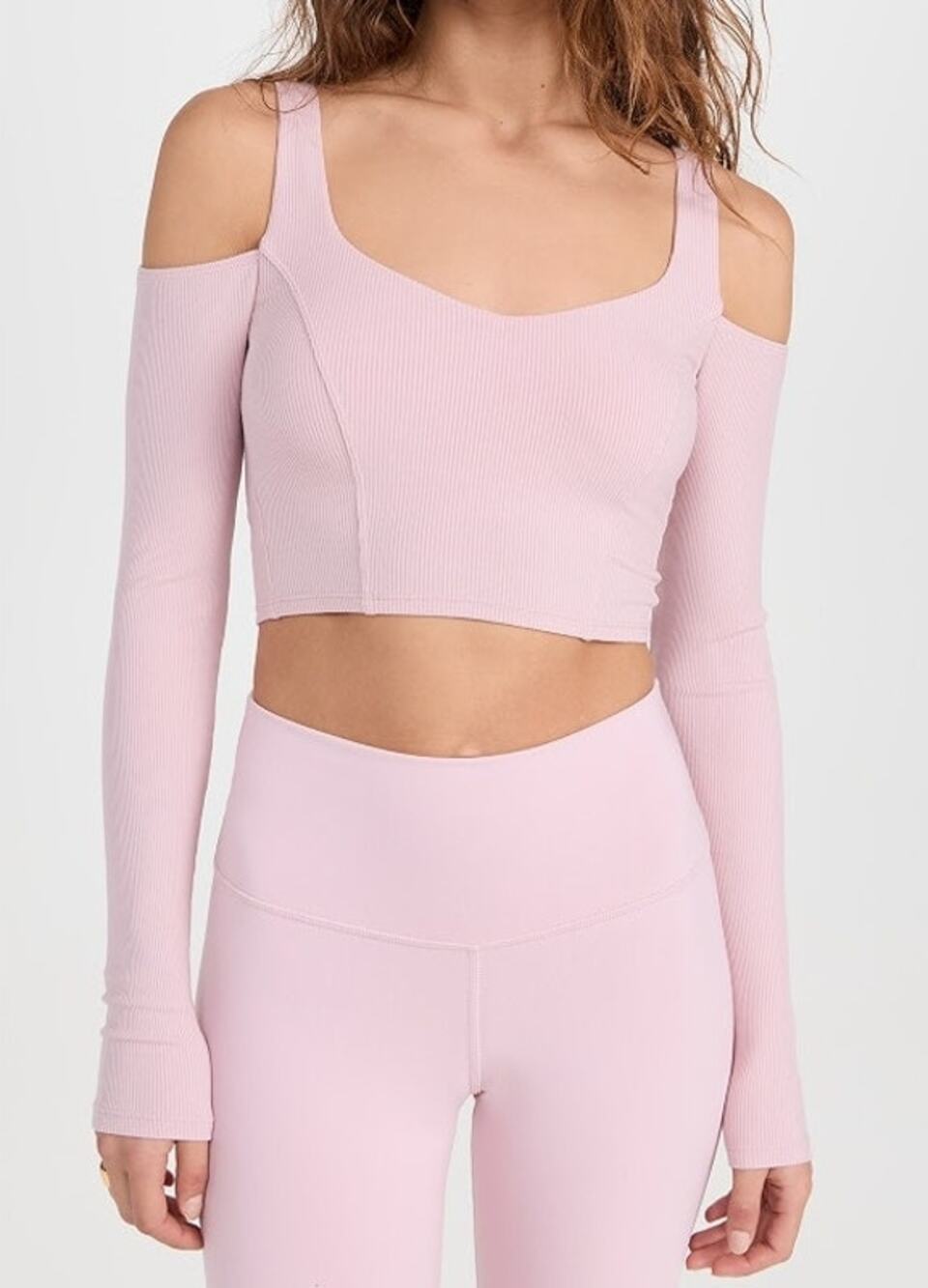 Alo Yoga Ribbed Cropped Butterfly Long Sleeve Tee Ballet Pink Small